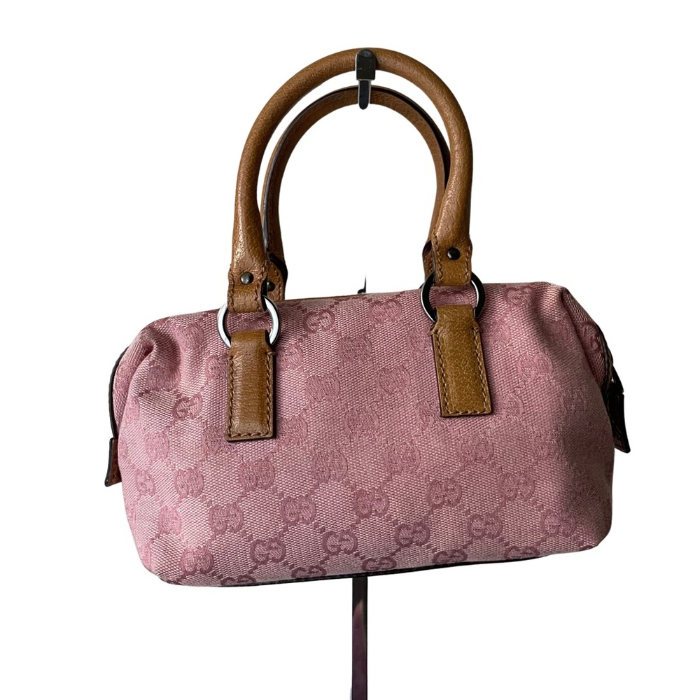 Gucci GG Canvas Handbag Boston Bag Pink Beige Leather